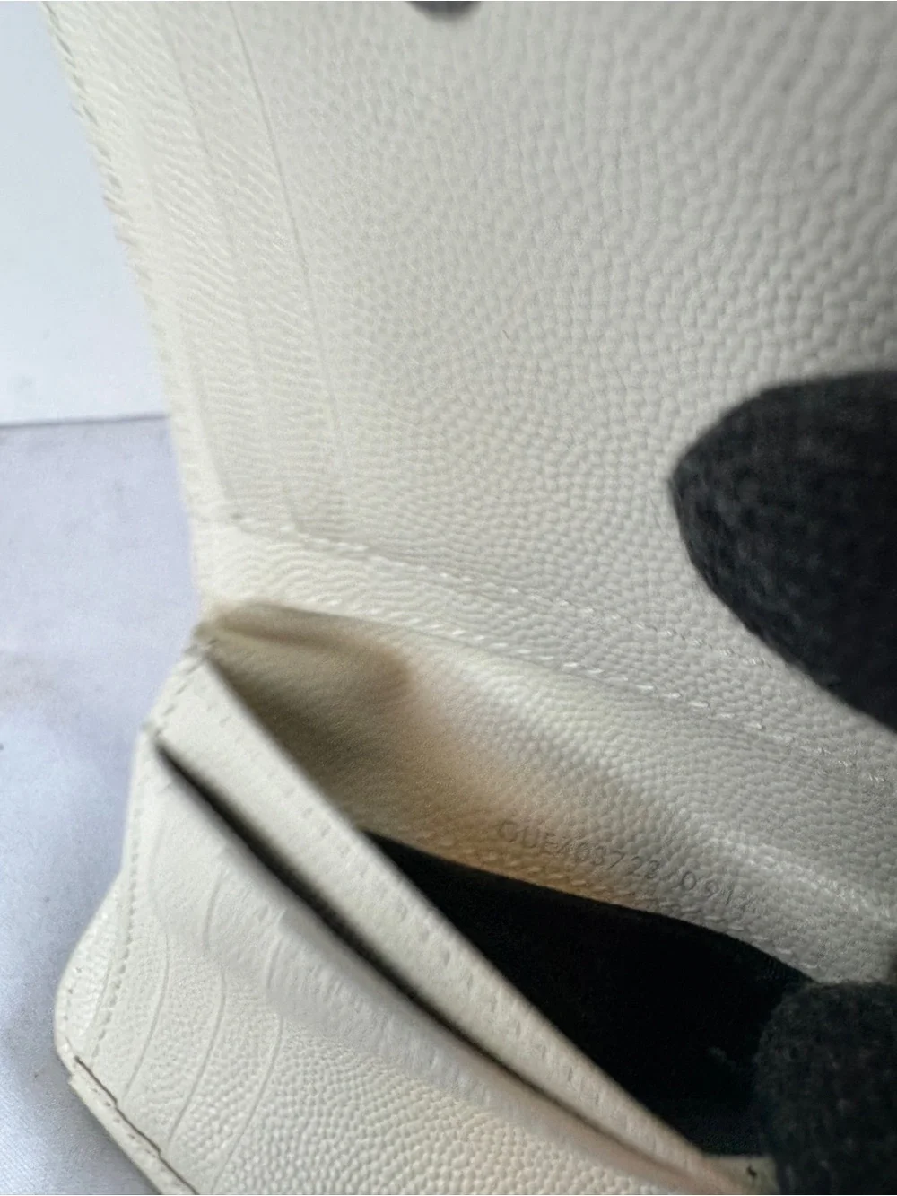 Saint Laurent Cream Quilted Leather Zip Wallet with Black Logo Trim